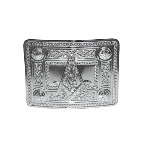 Belt Buckle | Celtic design buckle raised bosses – Chrome Plated – With Masonic Crest
