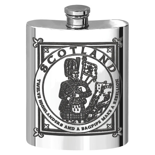 Flask | 6oz Highland Piper Pewter Hip Flask