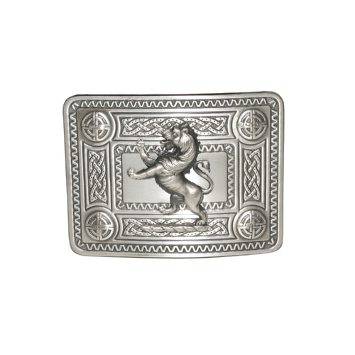 Belt Buckle | Celtic Design Buckle Raised Bosses – Antique Silver – With Lion Crest