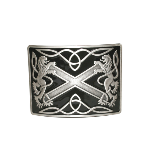 Belt Buckle | Highland Saltire Buckle – Antique Silver – Black Enamel