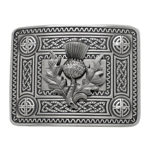 Belt Buckle | Celtic Knot with Thistle Mount Antique Finish 