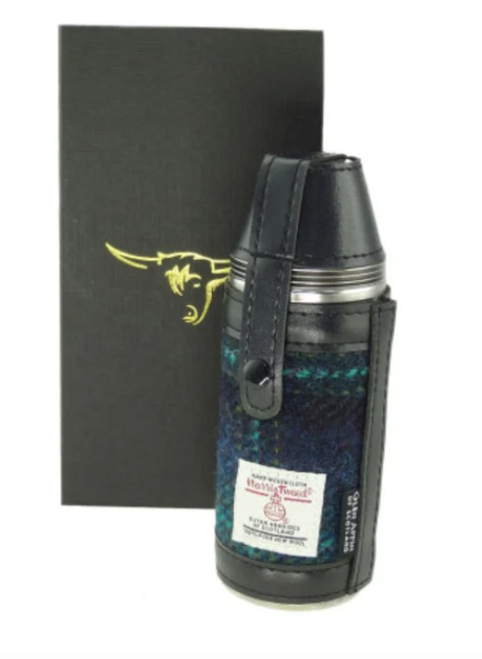 Harris Tweed | Hunting Flask - Blue with Turquoise Overcheck