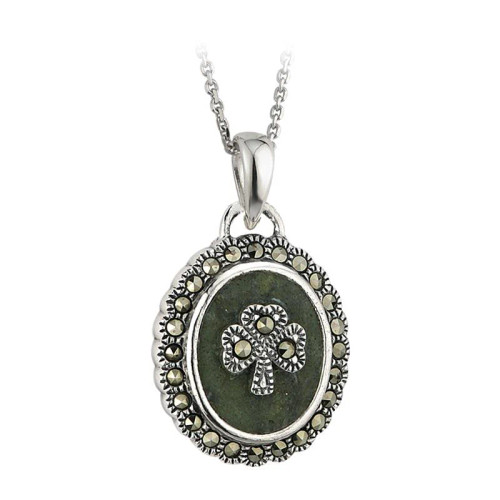 Solvar | Connemara Marble & Marcasite Shamrock Pendant