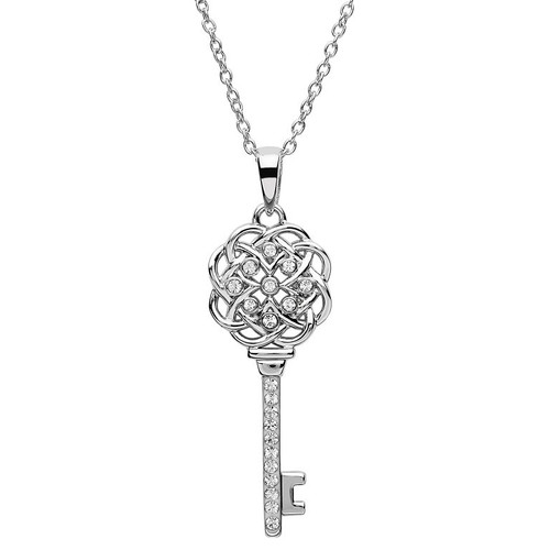 Shanore | Silver Celtic Key Pendant Embellished With Crystal