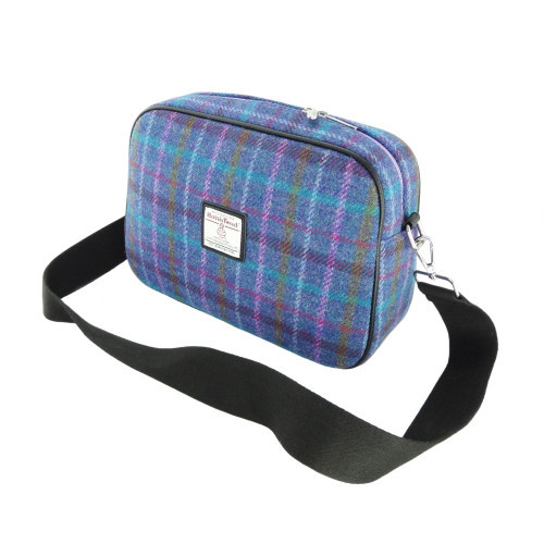 Harris Tweed | 'Avon' Shoulder Bag with Black Canvas Strap in Purple Multi Check