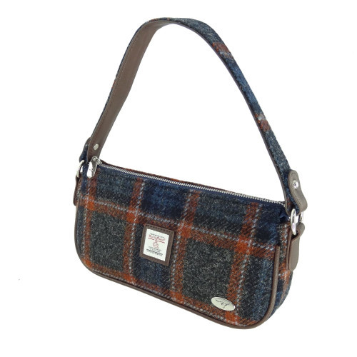 Harris Tweed | 'Duchray' Baguette Bag in Grey with Rust Overcheck