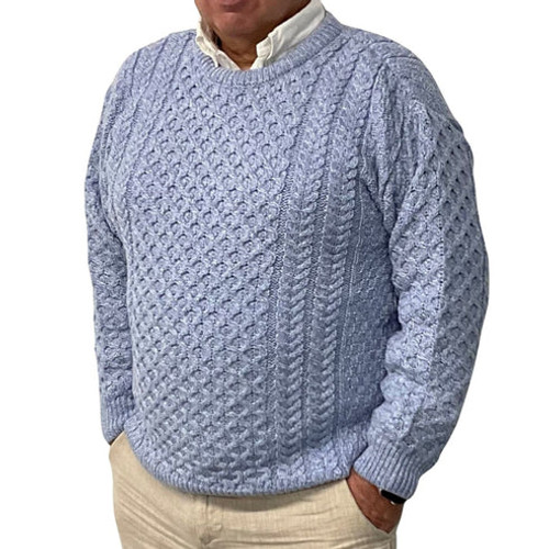 Aran Crafts | Aran Knit Unisex Crew Neck Sweater - Ice Blue