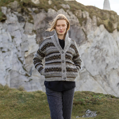 Fisherman Out of Ireland | Jacquard Fairisle Cardigan Earth