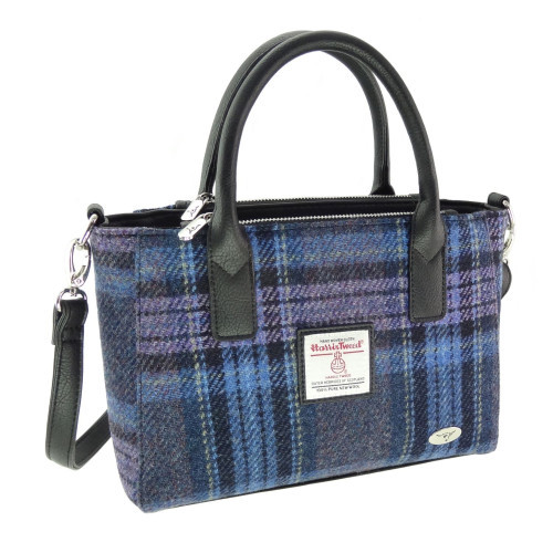 Harris Tweed | 'Brora' Small Tote in Blue & Purple Stewart Tartan