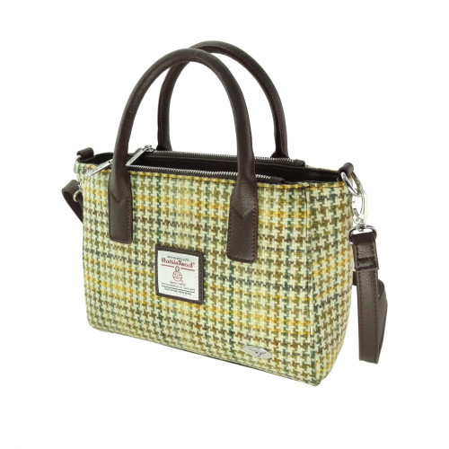 Harris Tweed | 'Brora' Small Tote in Yellow, Green & Brown Dogtooth