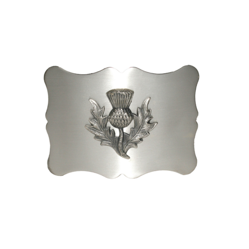 Belt Buckle | Plain Scalloped Buckle – Antique Silver – With Thistle Crest