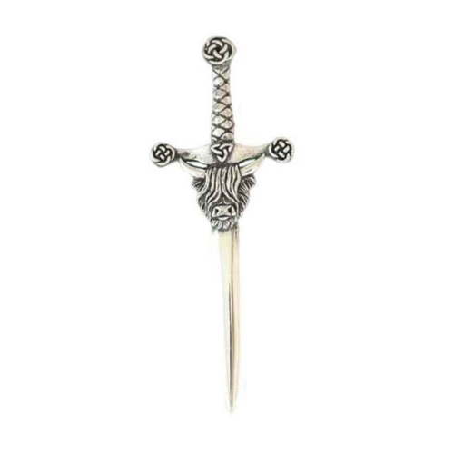 Kilt Pin | Pewter Kilt Pin – Highland Coo – Bright