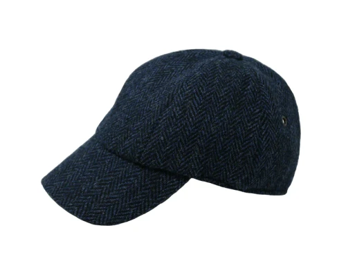 Hanna Hats | Harris Tweed Baseball Cap -Classic Blue & Black Herringbone