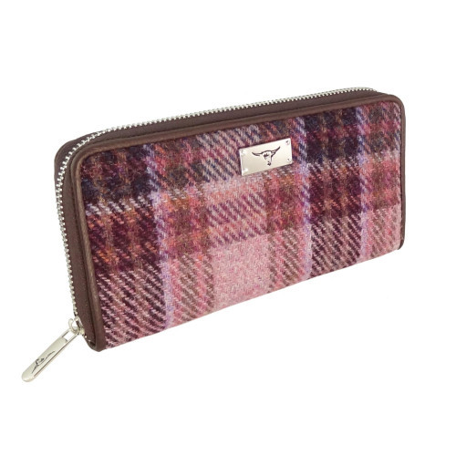 Harris Tweed | 'Staffa' Long Zip Purse in Pink/Burgundy Check