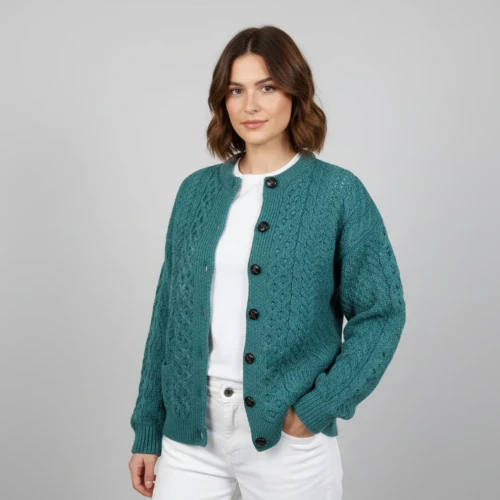 Aran Woollen Mills | Merino Aran Lumber Cardigan - Teal