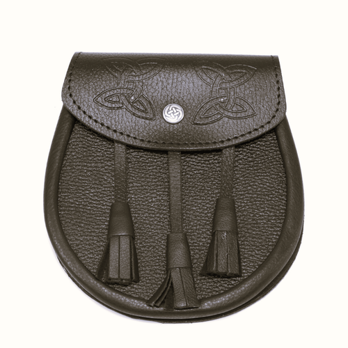 Day Sporran | Brown Leather Sporran with Embossed Lid and Celtic press stud