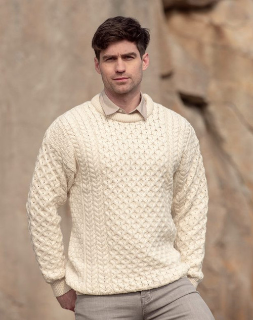 West End Kerry Aran Button Cardigan Sweater in Oatmeal