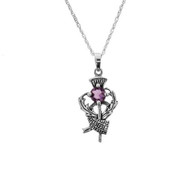 Hamilton & Young | Scottish Thistle & Tartan Silver Pendant with Amethyst colour stone 
