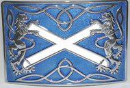 Belt Buckle | Saltire & Lion Rampant - Blue with Chrome Finish