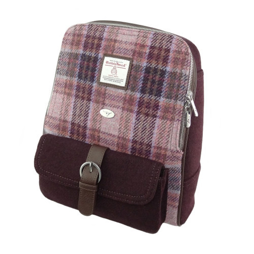 Harris Tweed | 'Naver' Backpack in Pink/Burgundy Check - Burnett's