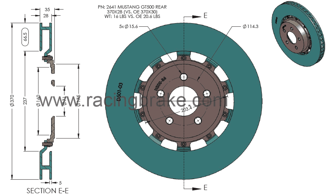 RB 2pc Rotor Kit (420/370) for Mustang GT500 2020+ (P/N 2640 & 2641)