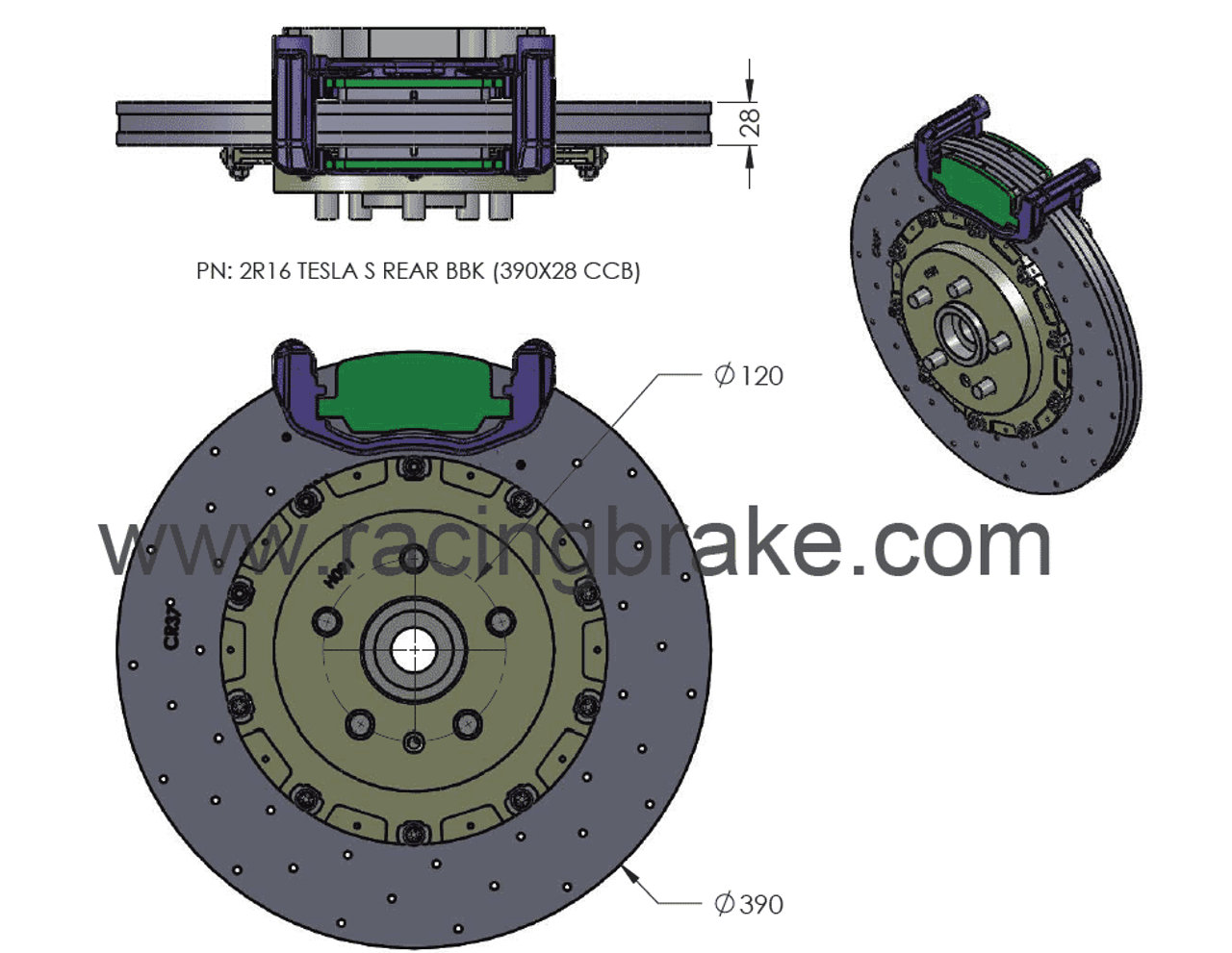 RB CCB System Kit (390/390) for Tesla Model S & X Front & Rear (P/N 2C49-K & 2R16-K). Note - This kit is compatible only for 2017+ w/Integrated rear e-Parking brake.