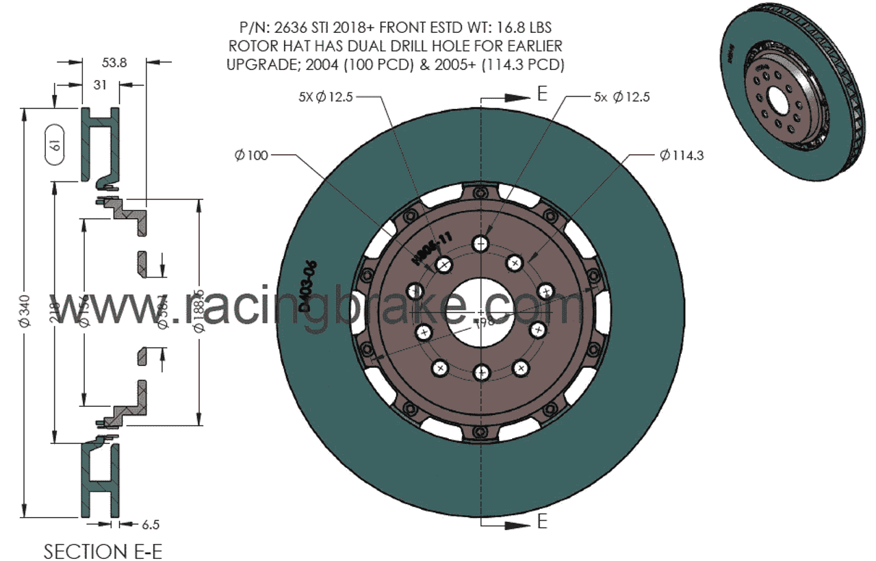 RB 2 pc Rotor Kit for Subaru WRX STi 2018+ (P/N 2636 & 2637)