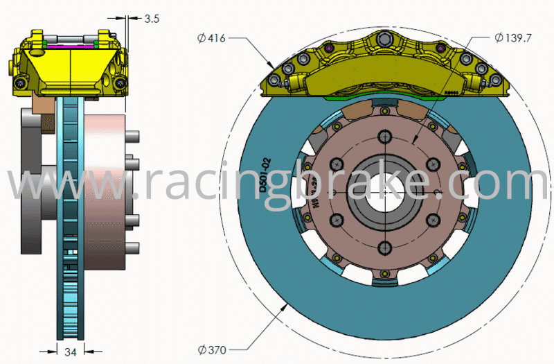 RB 6 pot Caliper Kit (370x34) for Tundra (2022+), Land Cruiser 300 (2021+) Front Fits Stock 18" Wheels