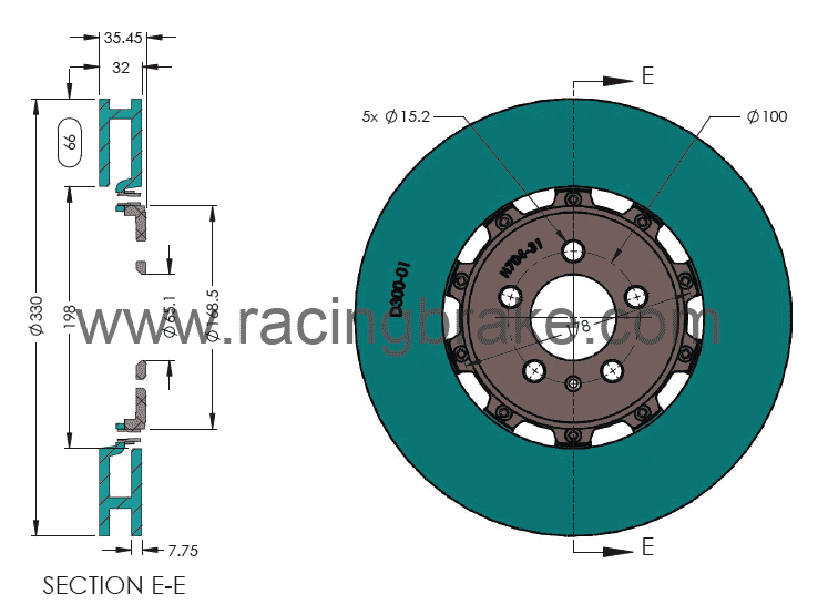 RB 2pc Rotors (330/308) for VW MK4 R32 2004 Front & Rear OE Caliper BBK (P/N: 2174/2353)