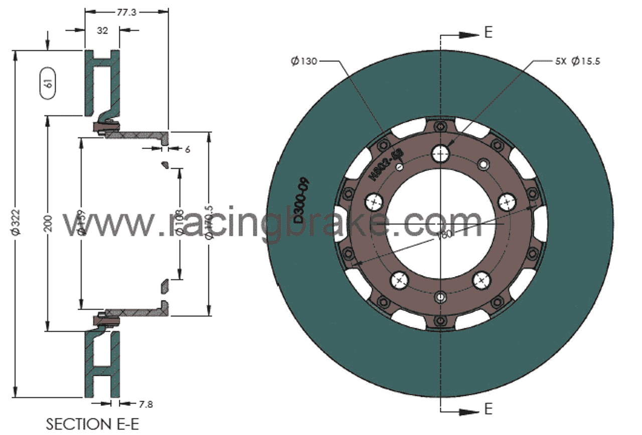 RB 2pc Rotor (322x32) for Porsche 928 GTS, 964 Cup, 964 Turbo Front