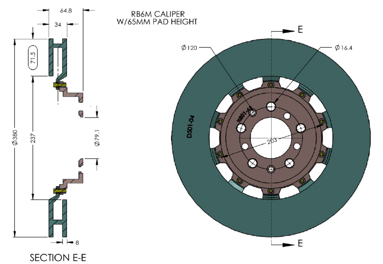 Front rotor: 380x34mm