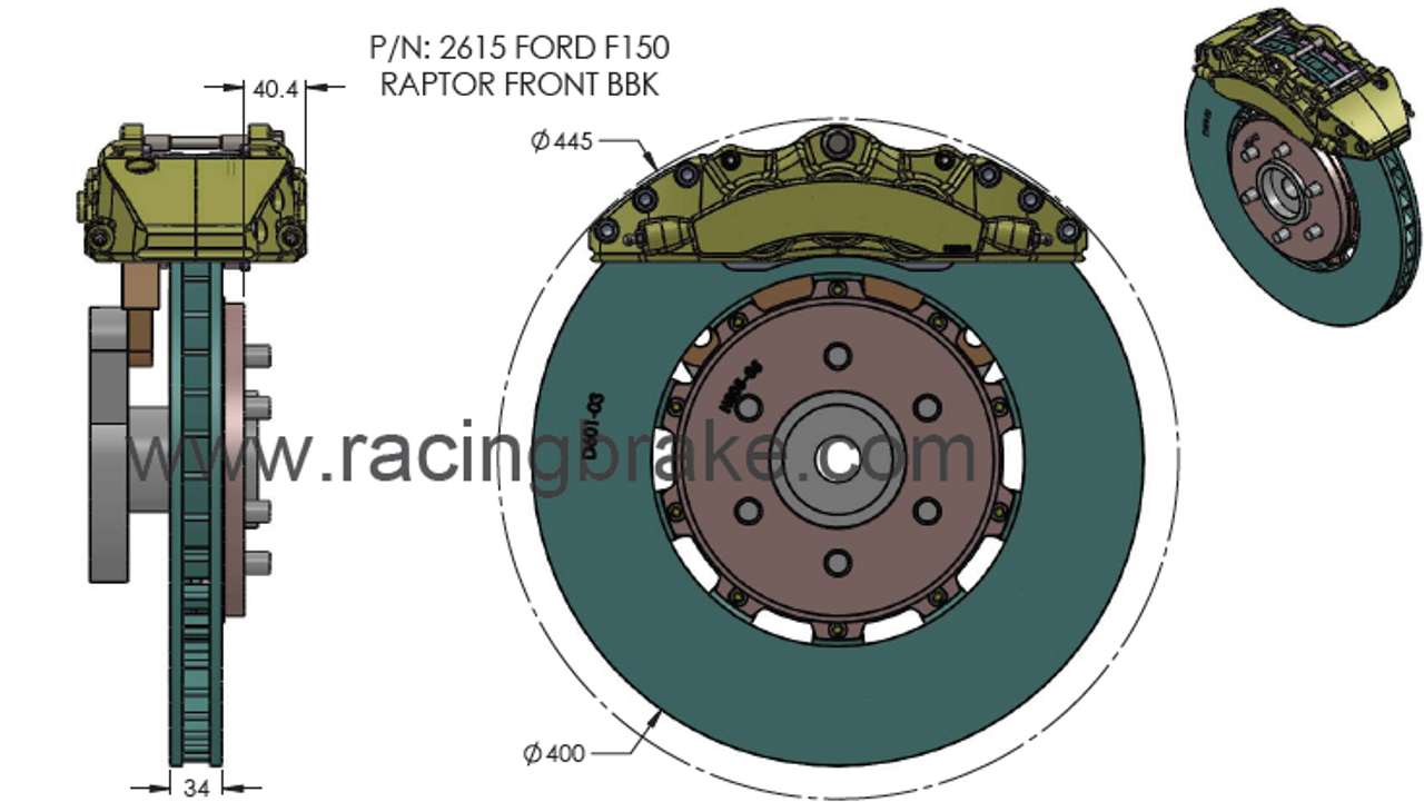 RB 6/4 Pot Caliper BBK (400/390) for Ford Raptor 2009+ Front and 2012+ w/ Rear Drum Brake (P/N 2615-K & 2616-K)