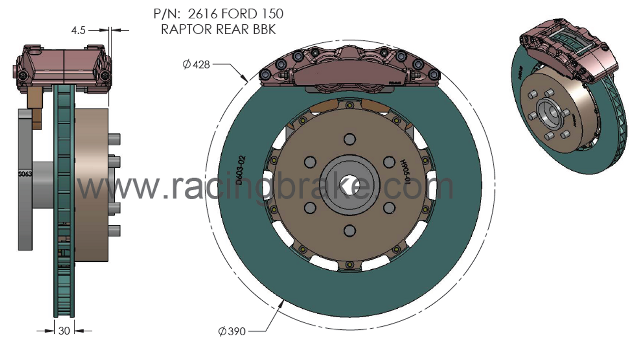 RB 6/4 Pot Caliper BBK (400/390) for Ford Raptor 2009+ Front and 2012+ w/ Rear Drum Brake (P/N 2615-K & 2616-K)