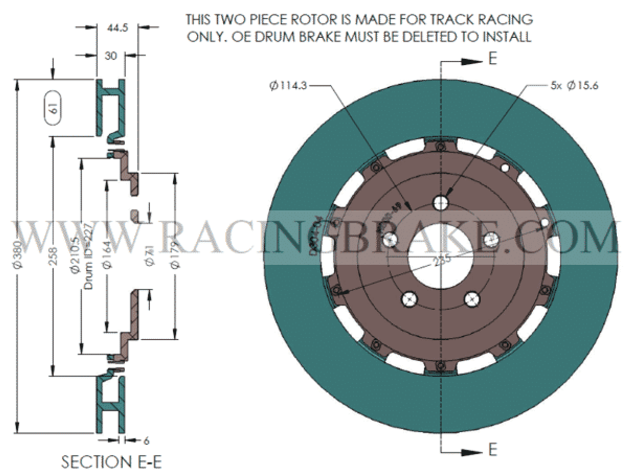 RB Caliper Kit (380/380) for Ford Mustang GT350 Track Racing. Rear rotors are not compatible with OE drum parking brake - See disclaimer under description