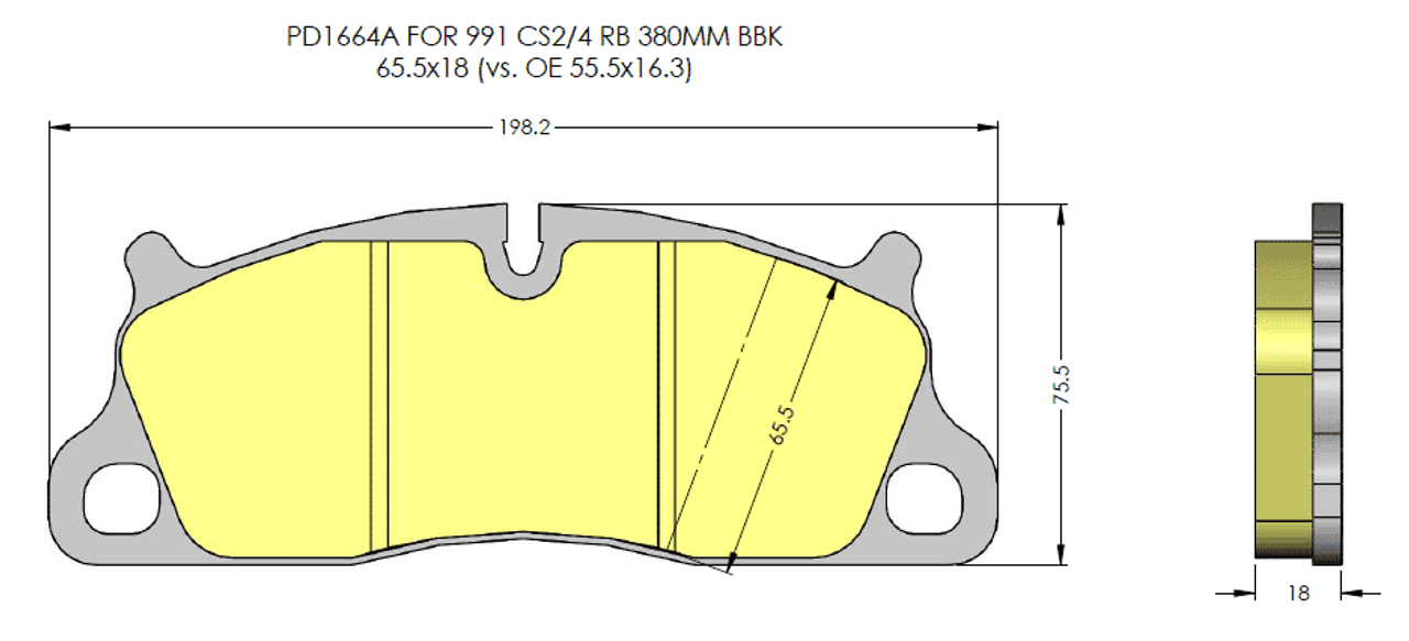 [PD1664A-391] RB XT910 Brake Pad: 991 Porsche C2S, C4S, GTS with RB 380/380 BBK Only