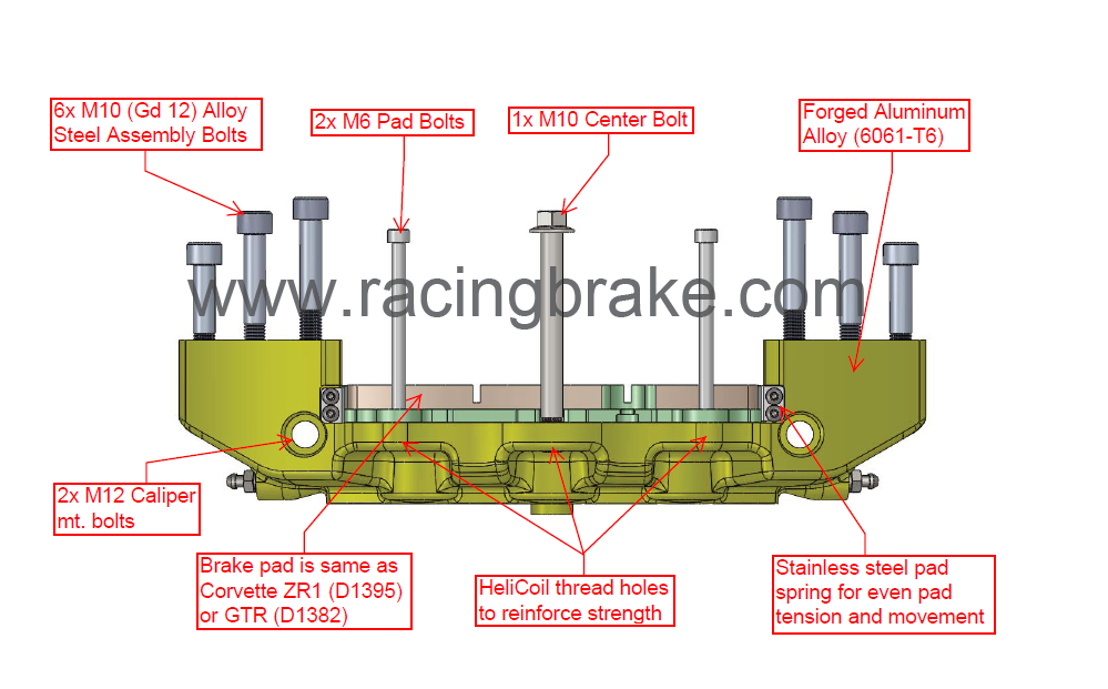 RB6L1 Caliper (230x37.6) 6-Piston: 32/34/38mm for GTR Front (Price per each)
