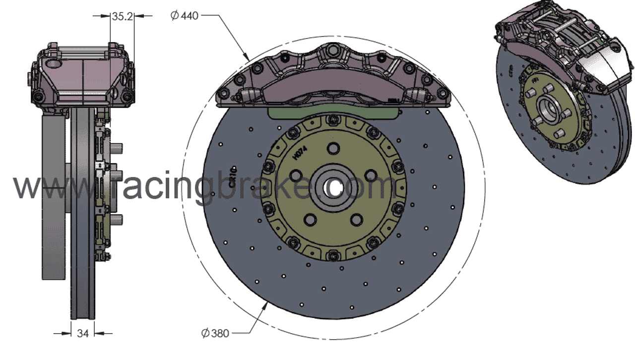 RB-CCB System Kit (380/380) 6/4 Pot Calipers for Ford GT, Mustang GT350 (PN 2C69 & 2C17) - Fits 18" Wheels (vs. OE 19") for Low Cost Wheels/Tires - Custom built for Track Racing Only - Must Delete Rear Emergency Drum Brakes.