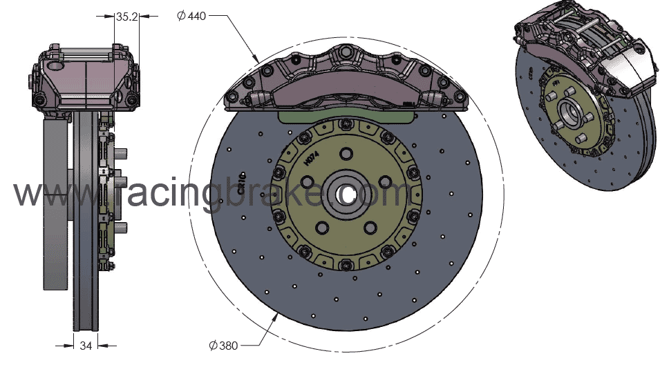RB-CCB System Kit (380/380) 6/4 Pot Calipers for Ford GT, Mustang GT350 (PN 2C69 & 2C17) - Fits 18" Wheels (vs. OE 19") for Low Cost Wheels/Tires - Custom built for Track Racing Only - Must Delete Rear Emergency Drum Brakes.