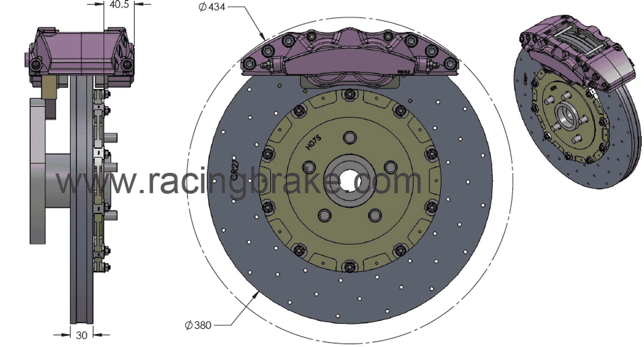 RB-CCB System Kit (380/380) 6/4 Pot Calipers for Ford GT, Mustang GT350 (PN 2C69 & 2C17) - Fits 18" Wheels (vs. OE 19") for Low Cost Wheels/Tires - Custom built for Track Racing Only - Must Delete Rear Emergency Drum Brakes.