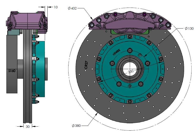 rear kit 380mm w/4 pot kit