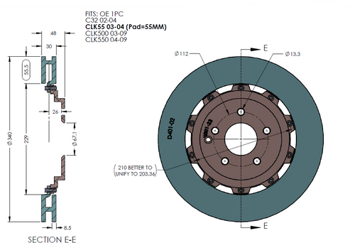 RB 2 pc  Rotor Kit (340/330mm) for  Mercedes C32 02-04/C55 05-06 (P/N 2118 & 2289)