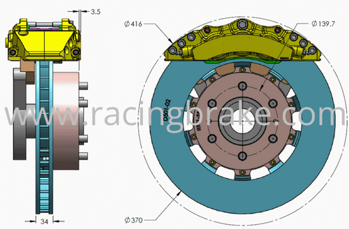 RB 6 pot Caliper Kit (370x34) for Tundra (2022+), Land Cruiser 300 (2021+) Front Fits Stock 18" Wheels
