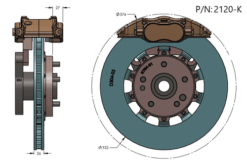 RB 13" Big Brake Kit (332x26mm) for Infiniti G37/Nissan 370Z Front (P/N: 2120-K)