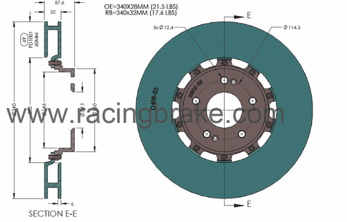 RB 2pc Rotor Kit (340x32 vs. OE 340x28) for Hyundai Genesis Coupe Track Duty 09-16 Front