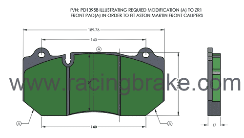 [PD1395B-391] RB Brake Pads : Aston Martin Vantage Front - Iron Rotors (Converting from CCB)
