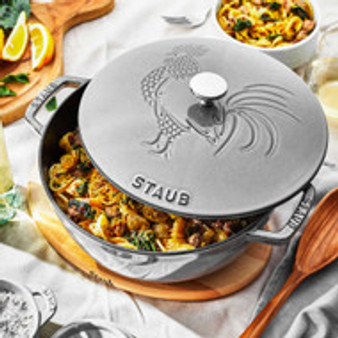 Staub Cast Iron Essential French Oven With Rooster Lid in Graphite Grey