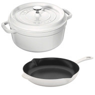 Staub Cast Iron Cocotte and Fry Pan Set in White