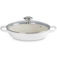 Le Creuset Cast Iron Braiser in White With Glass Lid