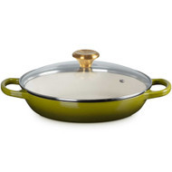Le Creuset Cast Iron Braiser in Olive With Glass Lid