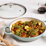 Le Creuset Cast Iron Braiser in Sea Salt With Glass Lid